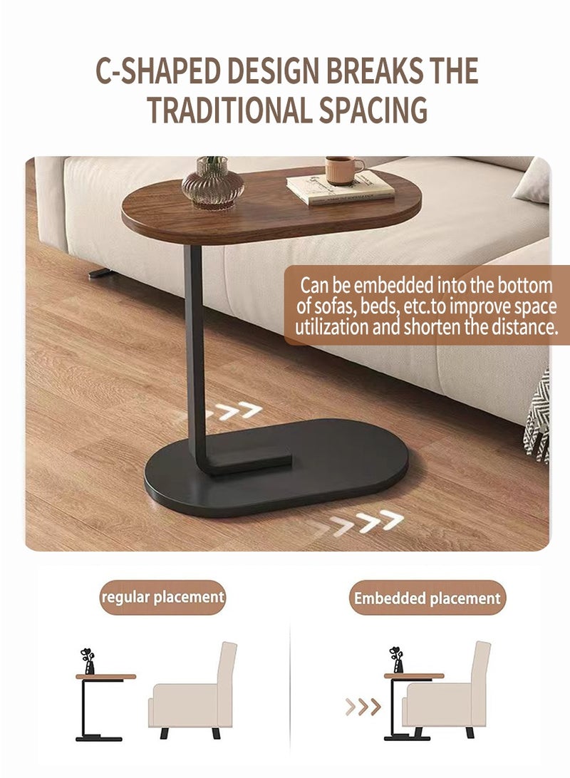 BEIRUI C-Shaped Side Table - Slide Under Sofa End Table, Rustic Wood Look Accent Table with Metal Frame, Modern Laptop/Snack Table for Living Room, Bedroom & Office, Easy Assembly (45×60×28cm) - Image 5